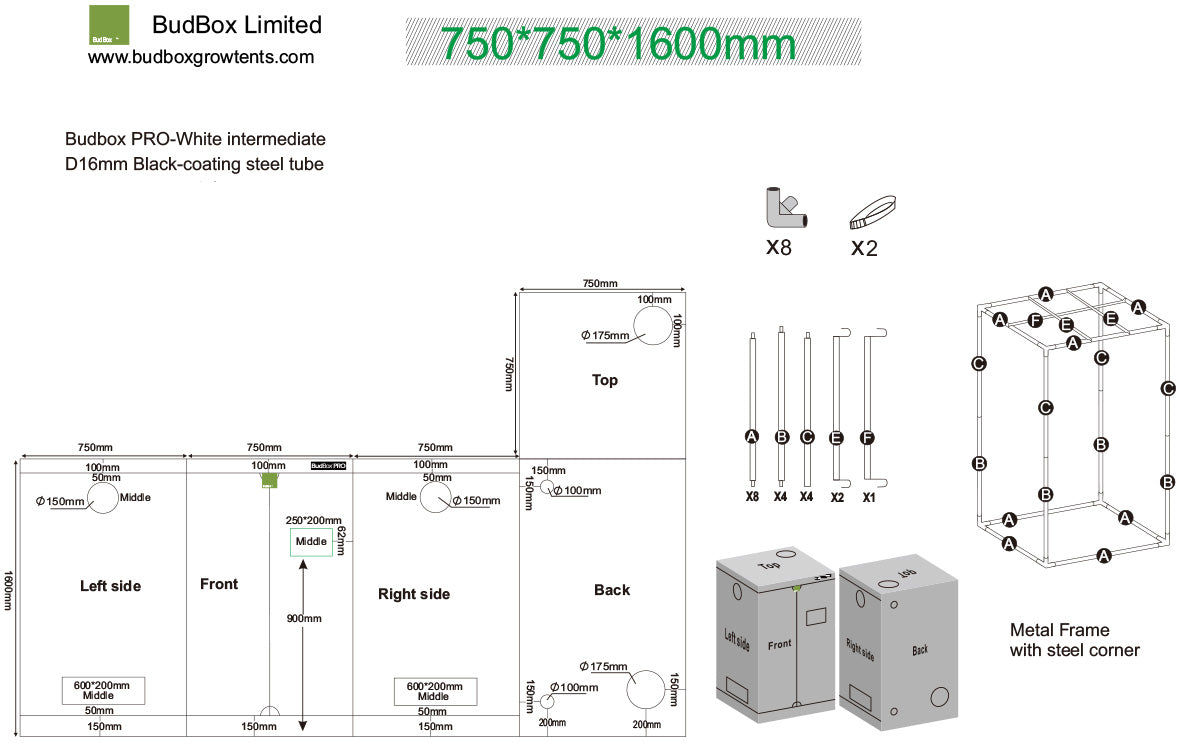 BudBox PRO INTERMEDIATE 75x75x160cm Weiß