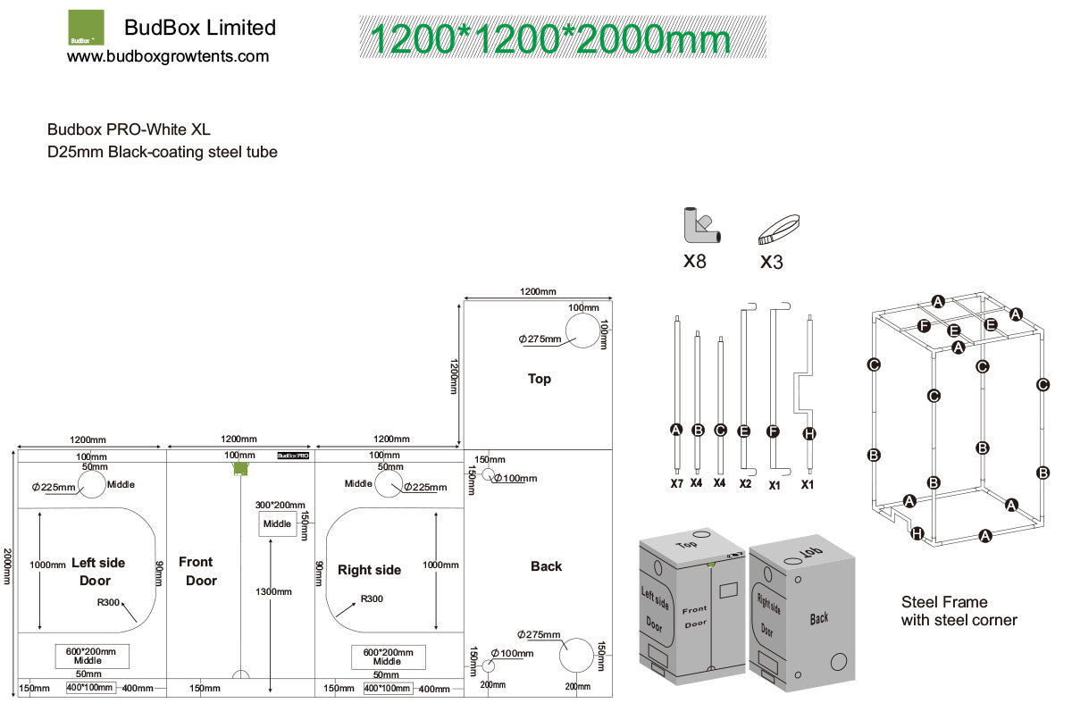 BudBox PRO XL 120x120x200 Weiß