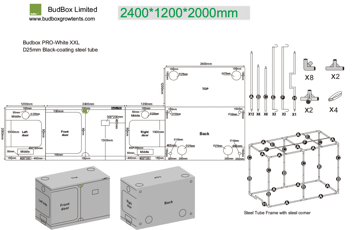 BudBox PRO XXL 120x240x200 White